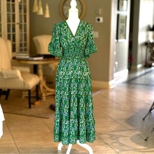 Max Studio Green Puff Sleeve Midi Sundress